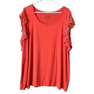TORRID SUPER SOFT KNITS WOMENS GEORGETTE LACE BUTTERFLY SLEEVE CORAL BLOUSE SIZE